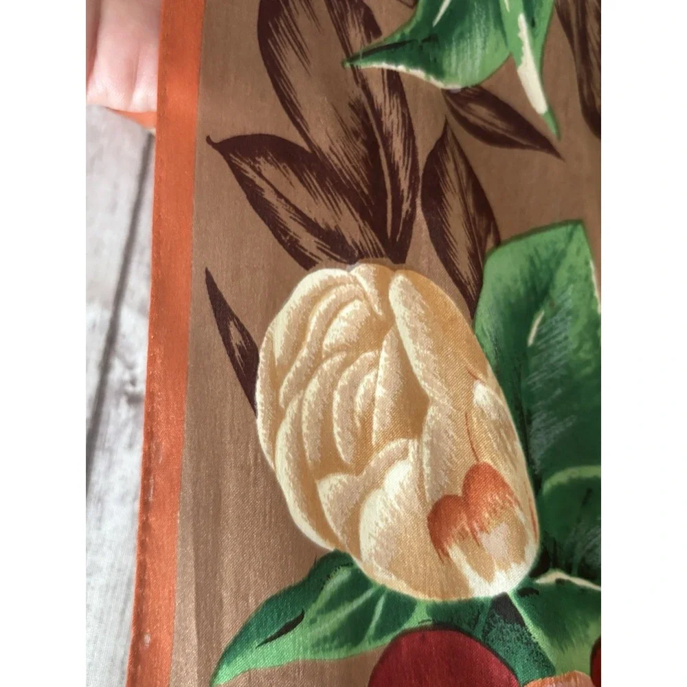 Vintage 90's Oscar De La Renta Silk Scarf Orange Brown Floral Long Rectangle